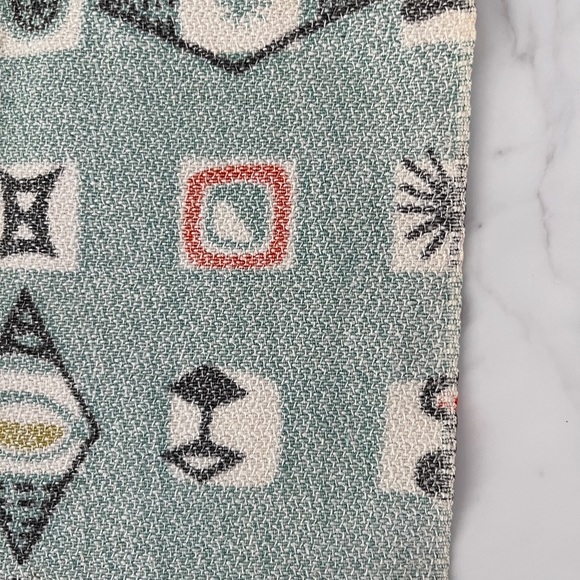 Vintage 50s Barkcloth Atomic Aqua Teal Fifties Space Age Fabric Yardage Panel - Picture 9 of 10